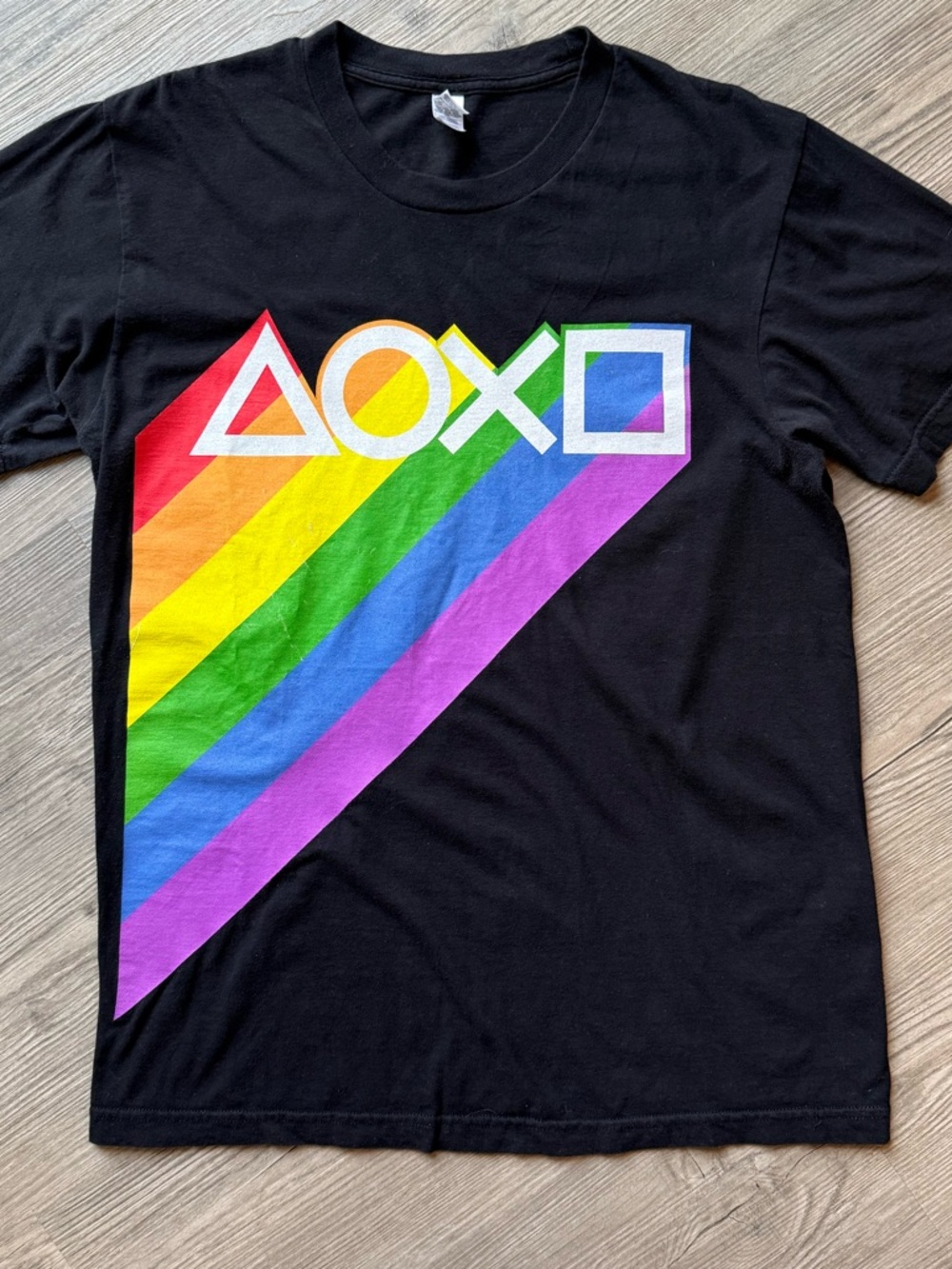 PlayStation Rainbow Logo T-Shirt Medium Black Gamer Graphic Tee Sony PS Unisex